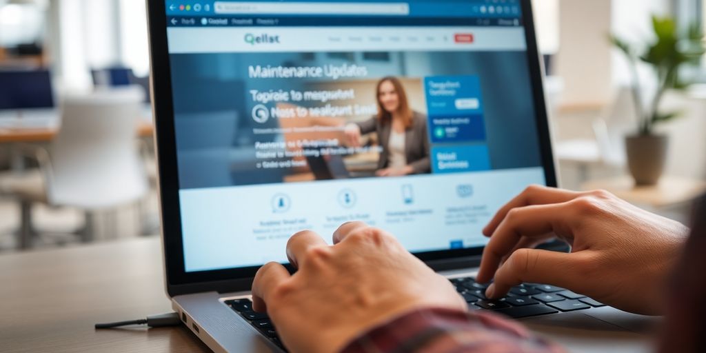 Hands maintaining website on a laptop screen.