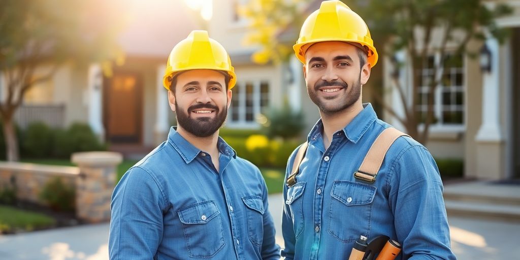 Construction worker with tools at a residential property.