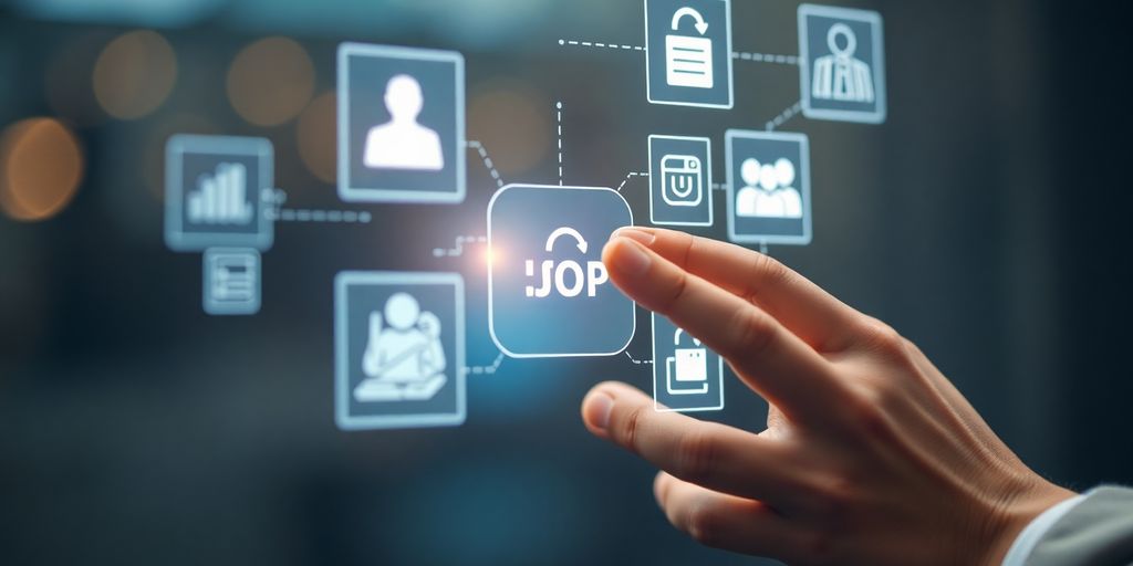 Futuristic interface with glowing job applications