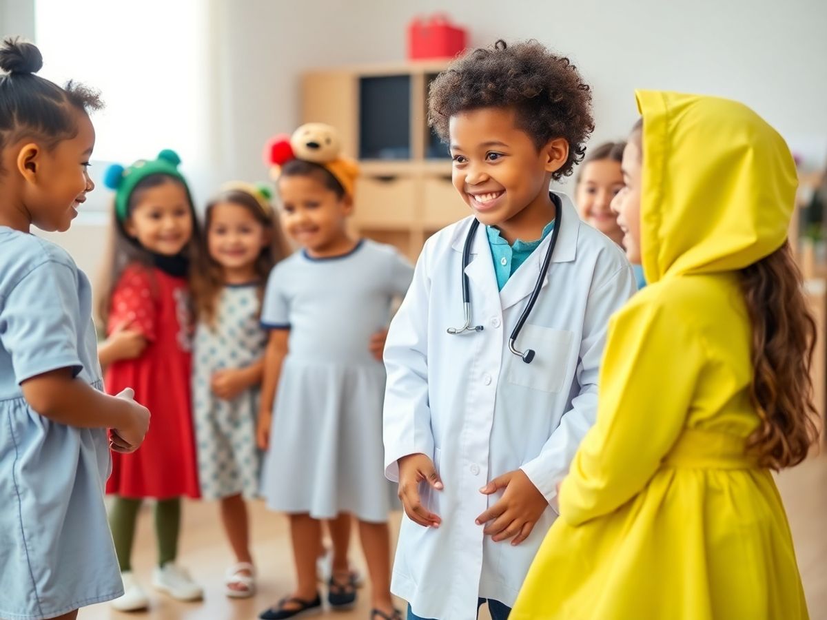 Copii zâmbitori joacă un joc de rol.