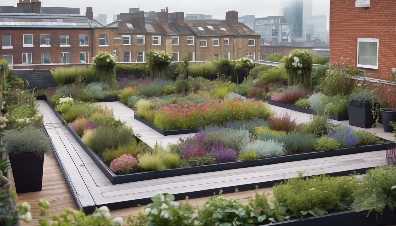 urban rooftop garden in the UK with plants and flowers