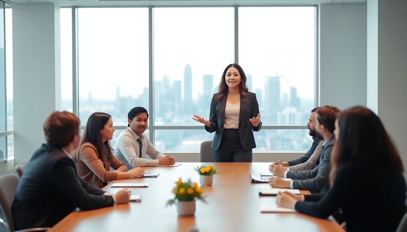 Woman leading a group discussion.