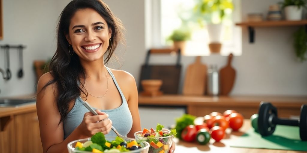 Woman enjoying a healthy meal outdoors.