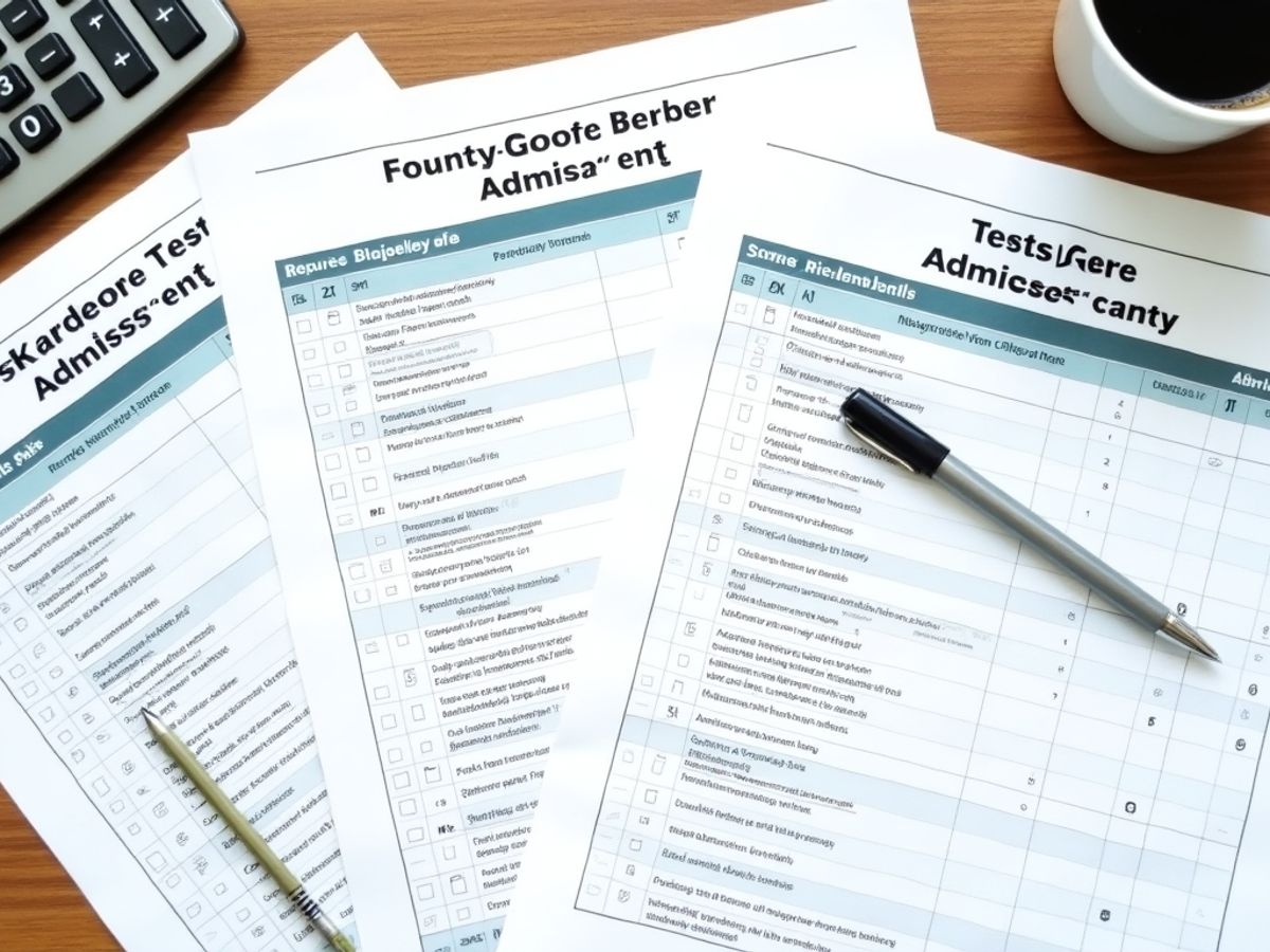 Photographic image of college test score reports and study tools.