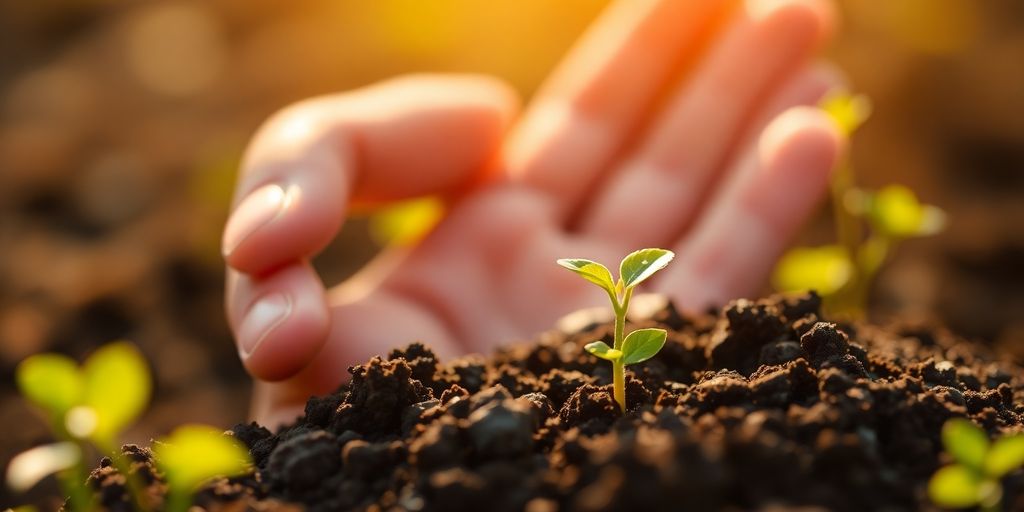 Lead generation strategies. Someone planting a seed that sprouts into a growing plant.