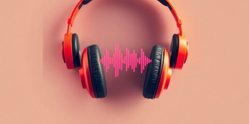 Podcast music waves and headphones.