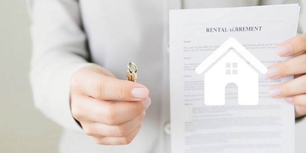 Person signing Airbnb rental agreement with keys.