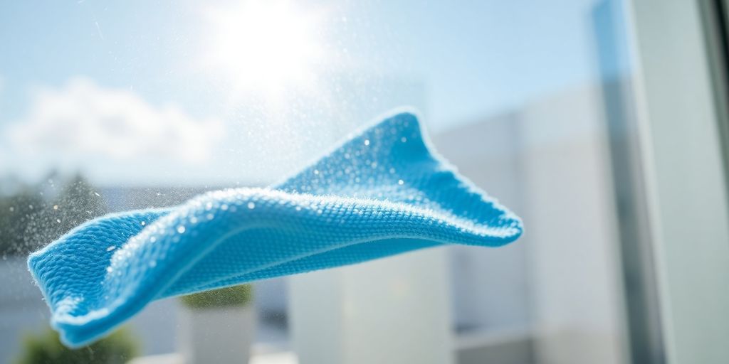 Micro-fibre cloth wiping glass