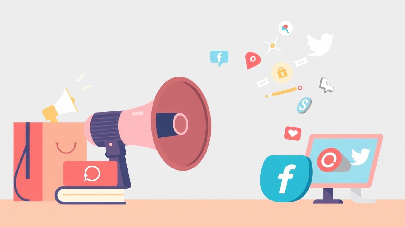 Blandet tradisjonell og digital markedsføring med illustrasjoner.