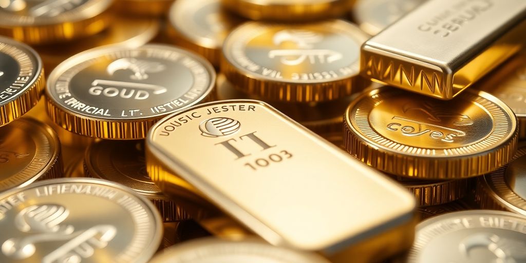 Pièces et lingots d'or brillants sur un fond sombre.