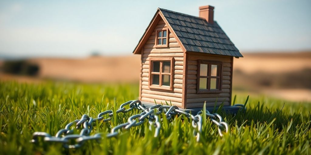 Broken chains around a tiny house.