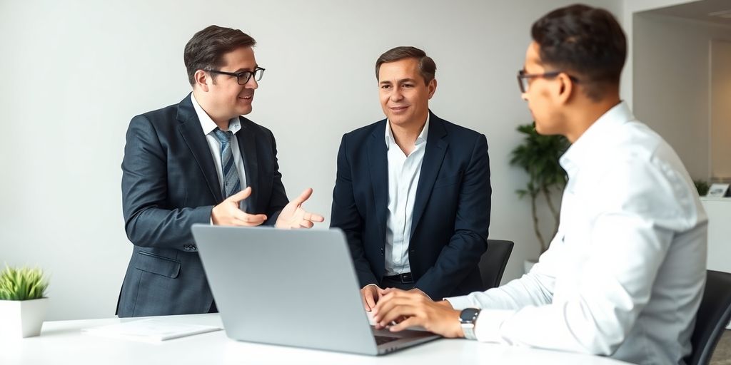 Consultant discussing project details with a client.