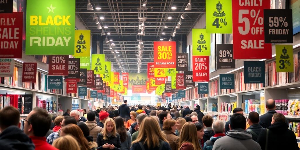 Cena de compras lotada na Black Friday 2024.