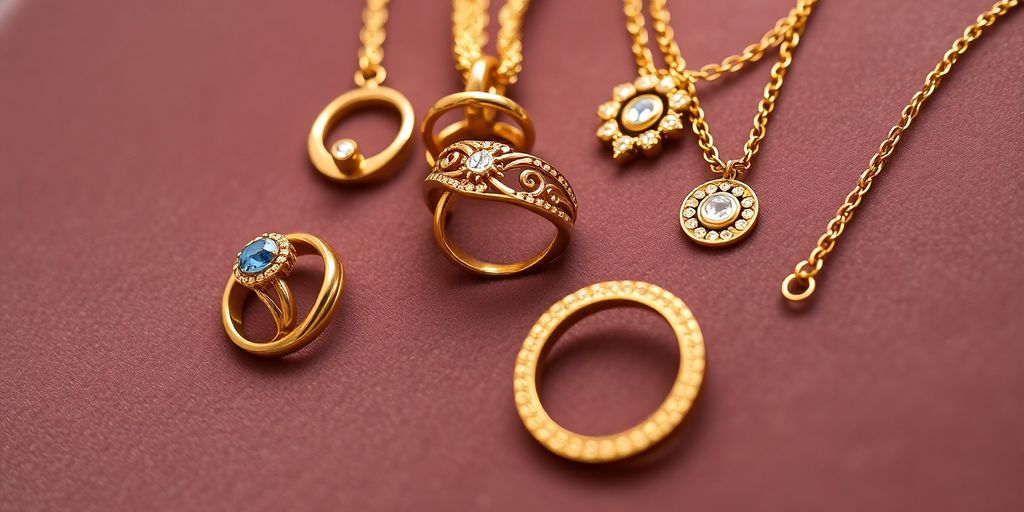Bijoux en or sur un fond en velours.