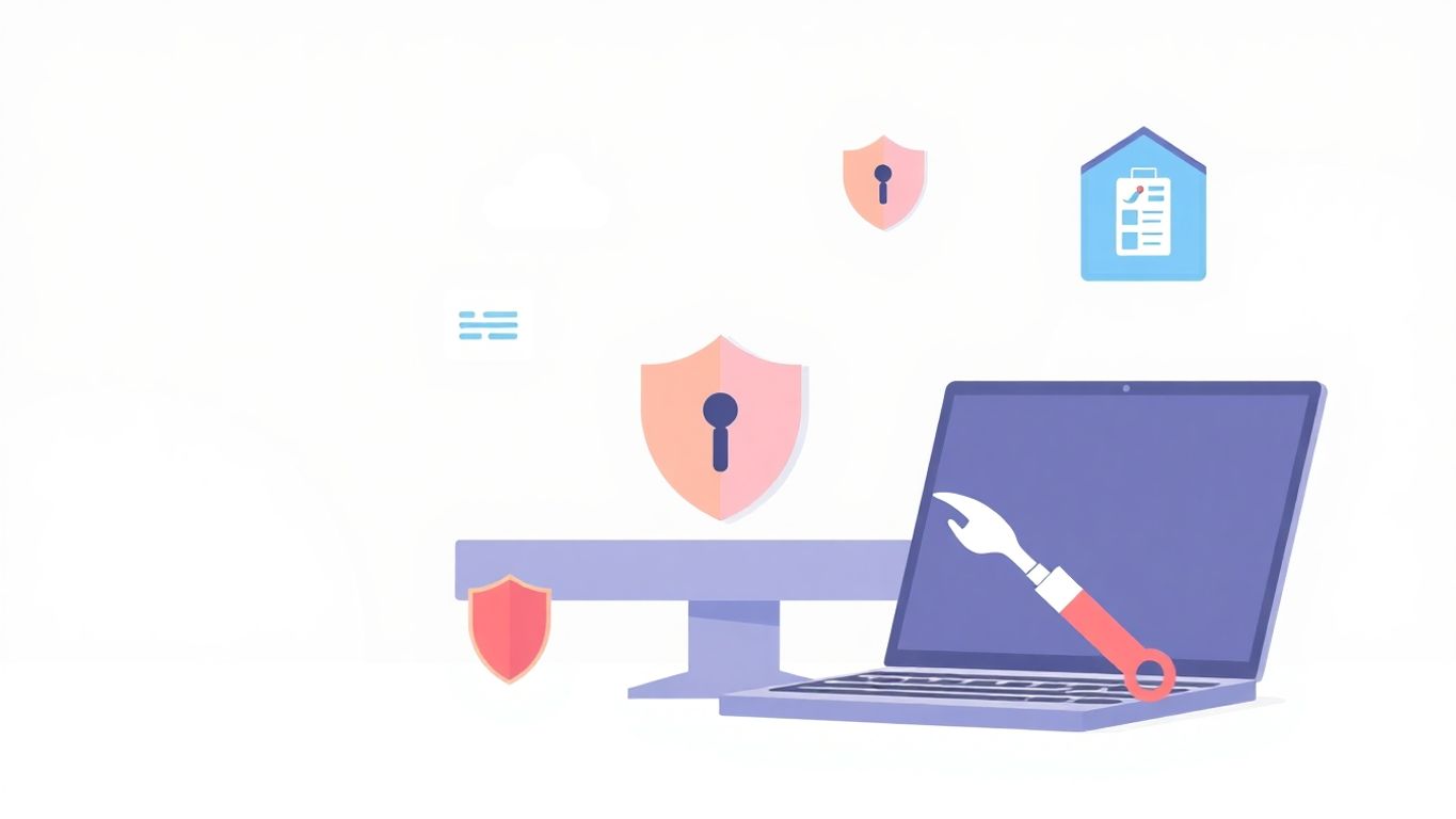 Illustrasjon av digital sikkerhet og vedlikehold.