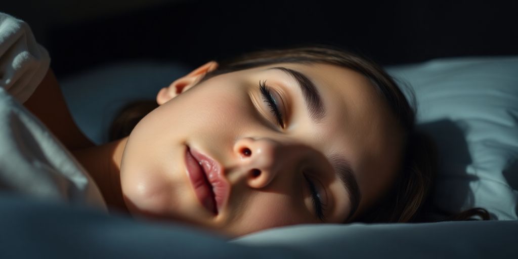 Person sleeping soundly in bed, breathing calmly.