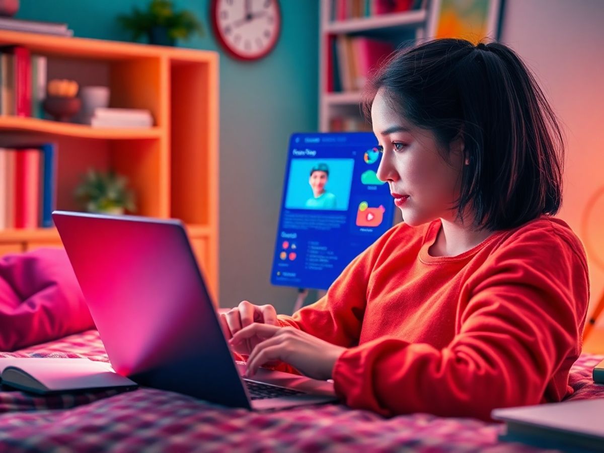Person studying with AI language learning tools on laptop.