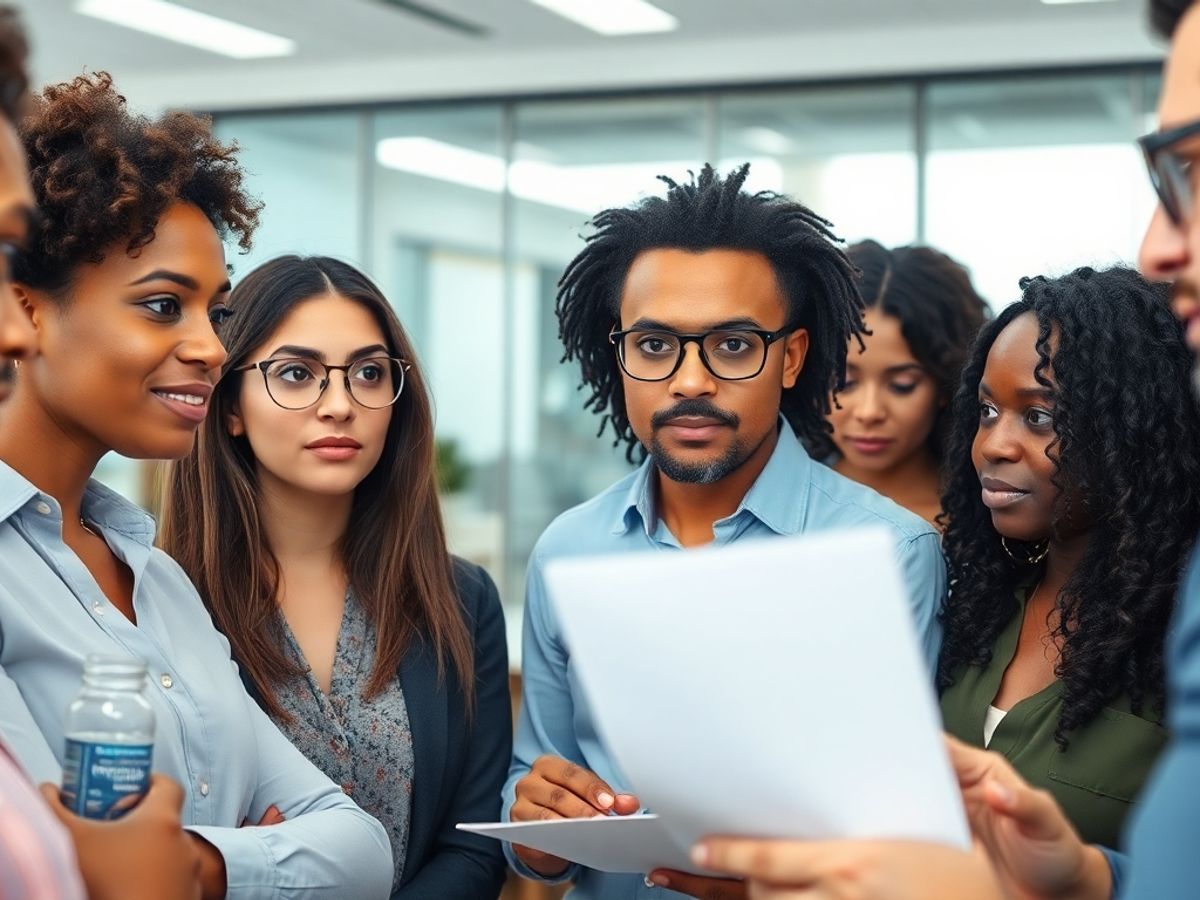Grup divers de oameni discutând despre drepturi legale.