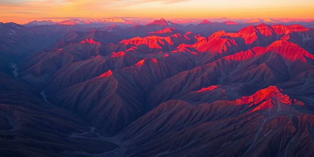 Aerial view of Alaska's Valley of Fire at sunset.