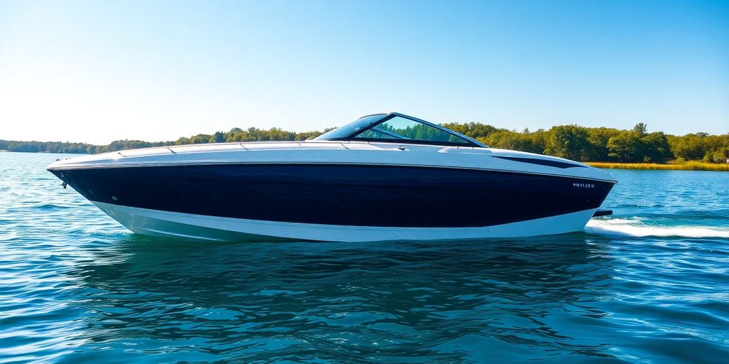 Sleek Cobalt boat cruising calm, blue water.