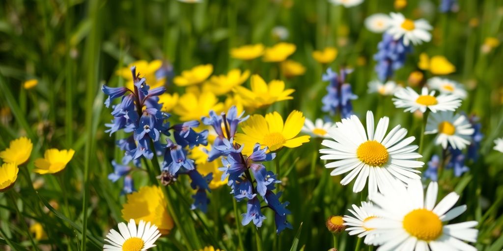 Närbild på en samling svenska sommarblommor