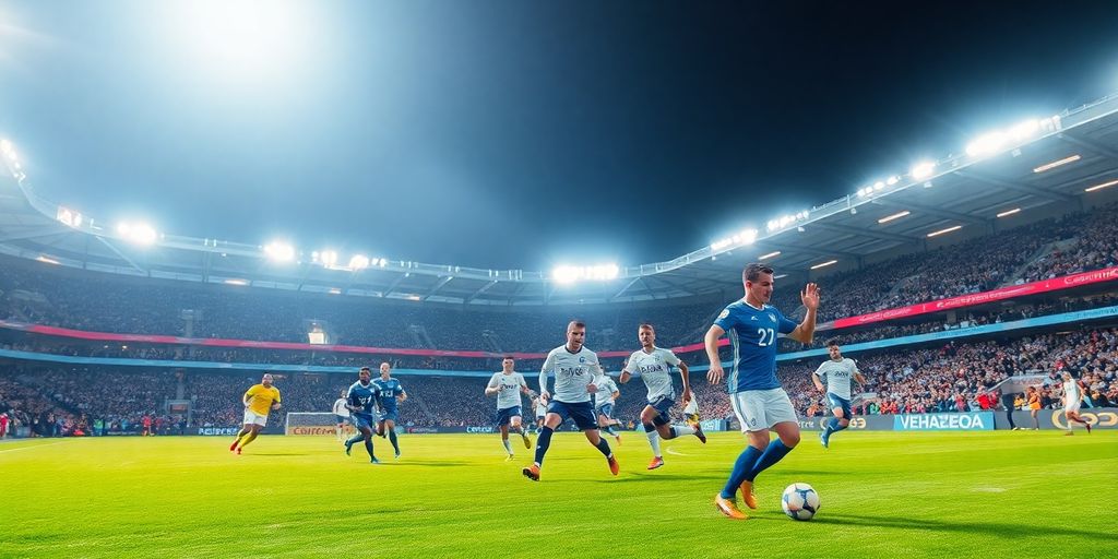 Dynamic soccer action on a vibrant green field.