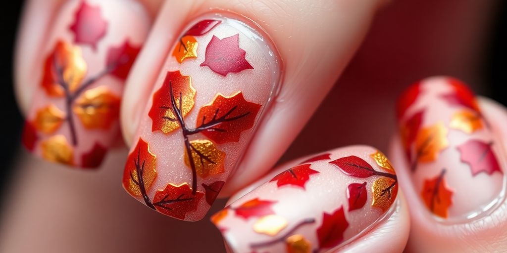 Unhas decoradas em tons de outono com acabamento fosco.