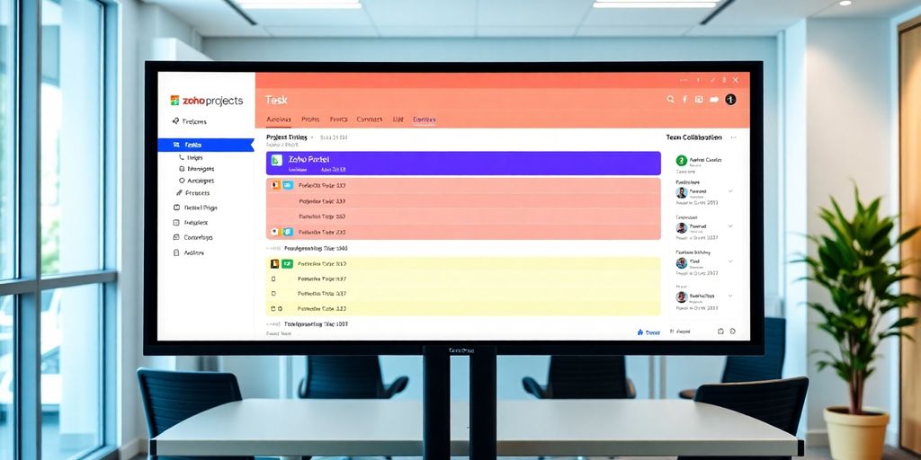 Zoho Projects dashboard with project management elements.
