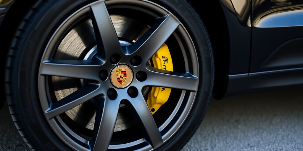 Porsche Macan with glowing brake calipers.