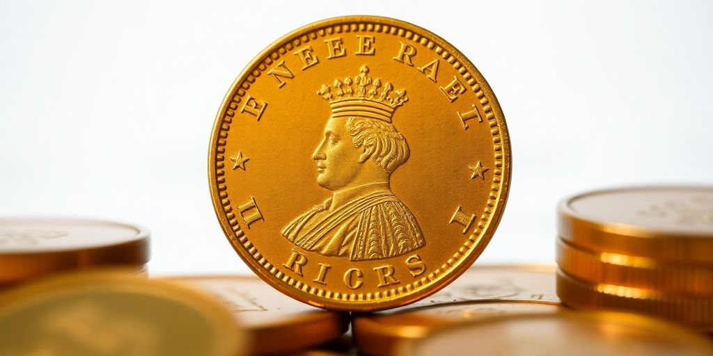Pièce d'or Napoléon en gros plan sur fond flou.
