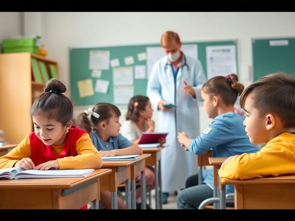 Scenă educativă cu studenți și profesioniști din sănătate.