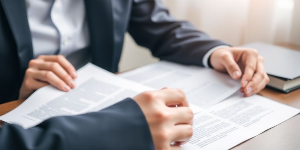 Professional translator working on contract documents.