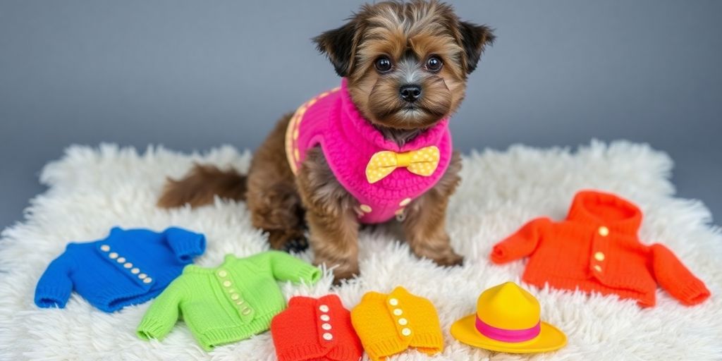 Small dog in stylish clothing.