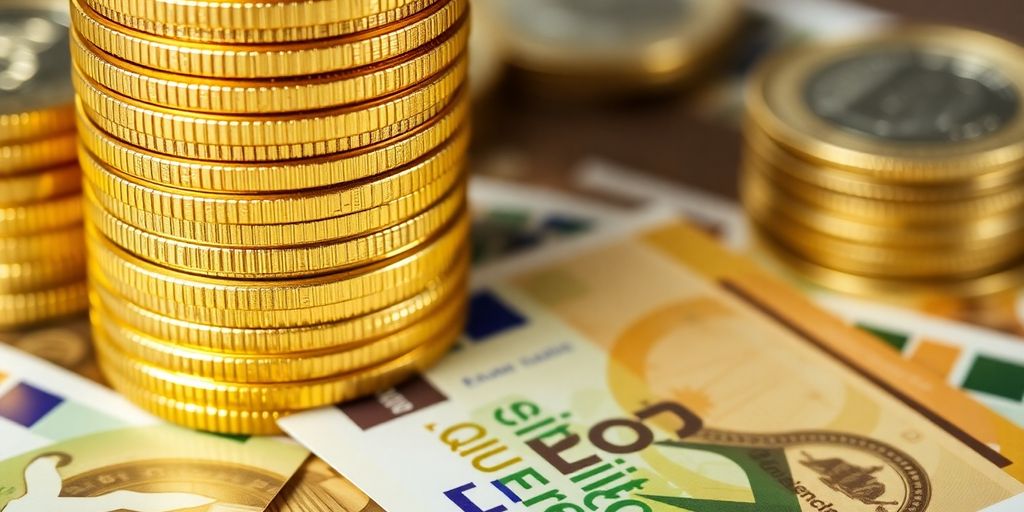 Pièces d'or et billets d'euros en dépréciation.
