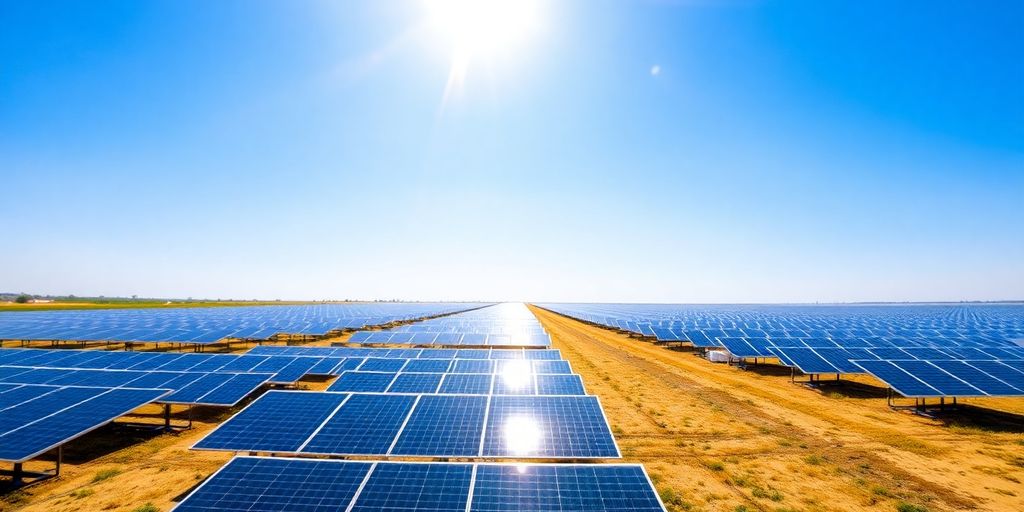 Panneaux solaires sous un ciel bleu.