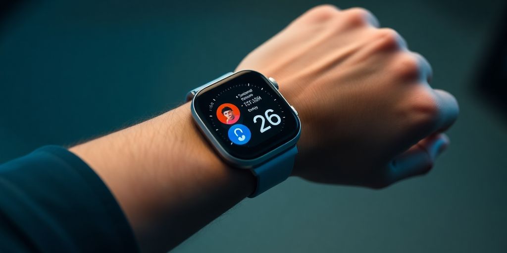 Sleek smartwatch displaying notifications on a man's wrist.