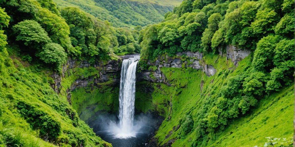 Glencar Waterfall surrounded by lush greenery
