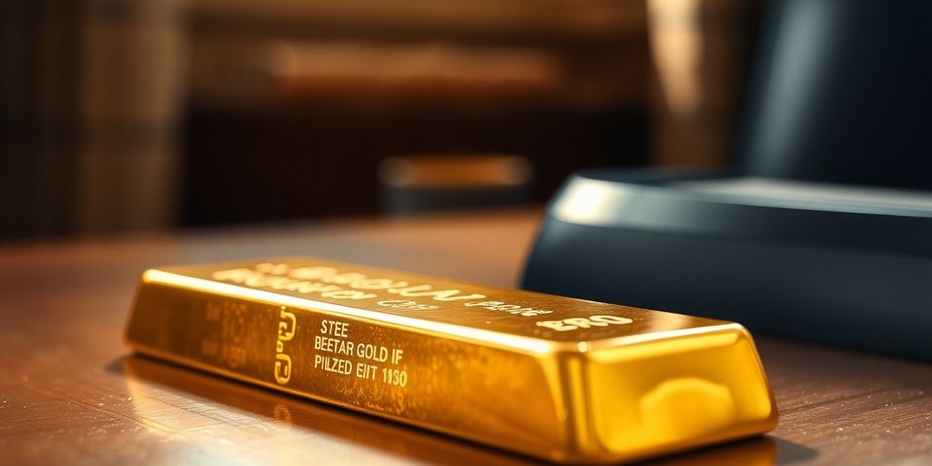 Lingot d'or sur une table en bois.