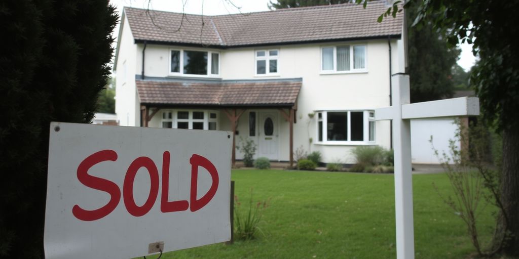 Detached house with a 'Sold' sign.