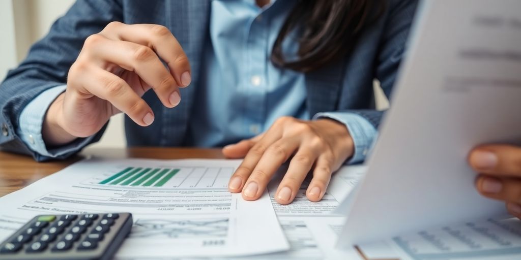 Person examinant des options d'épargne avec des documents financiers.
