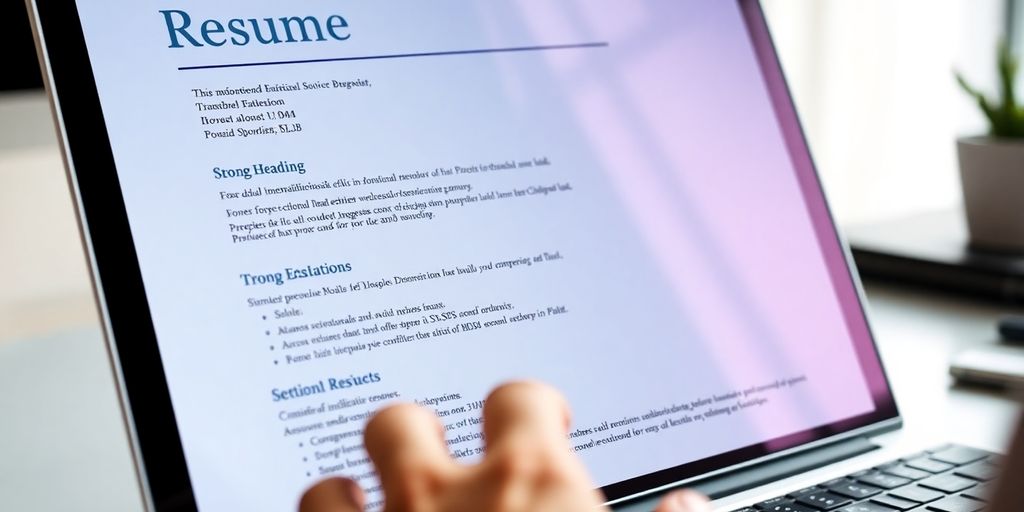 Clean resume on laptop screen.