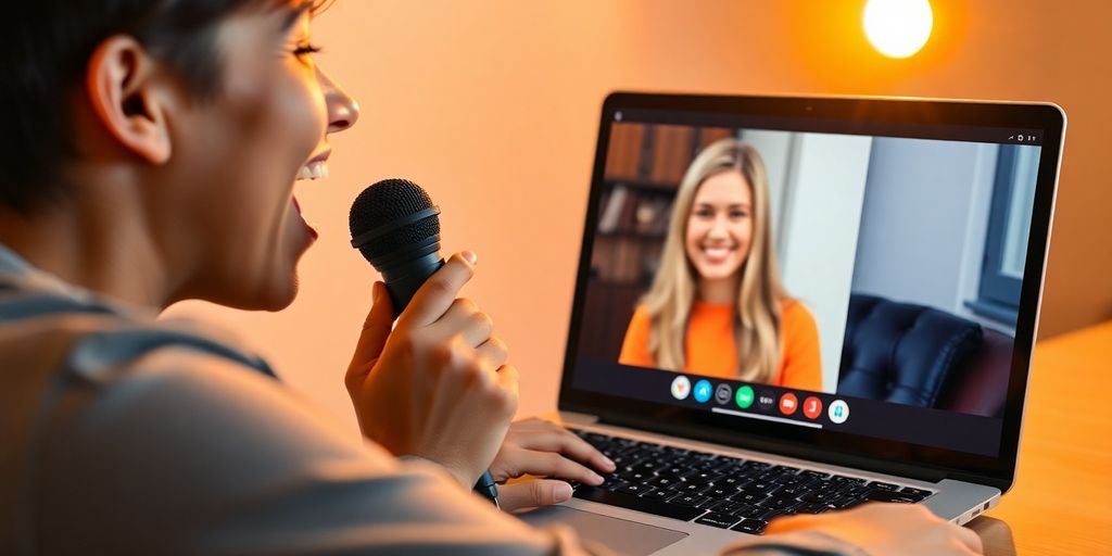 Singer practicing online with a vocal coach.