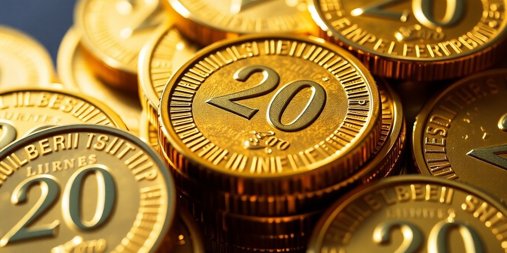 Pièces d'or suisses de 20 francs empilées et brillantes.
