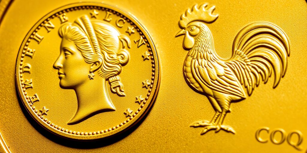 Pièce Marianne Coq dorée, profil de Marianne et coq