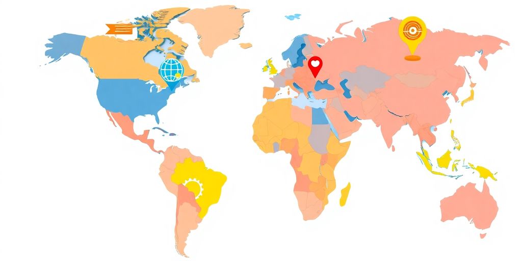 World map with language translation icons.