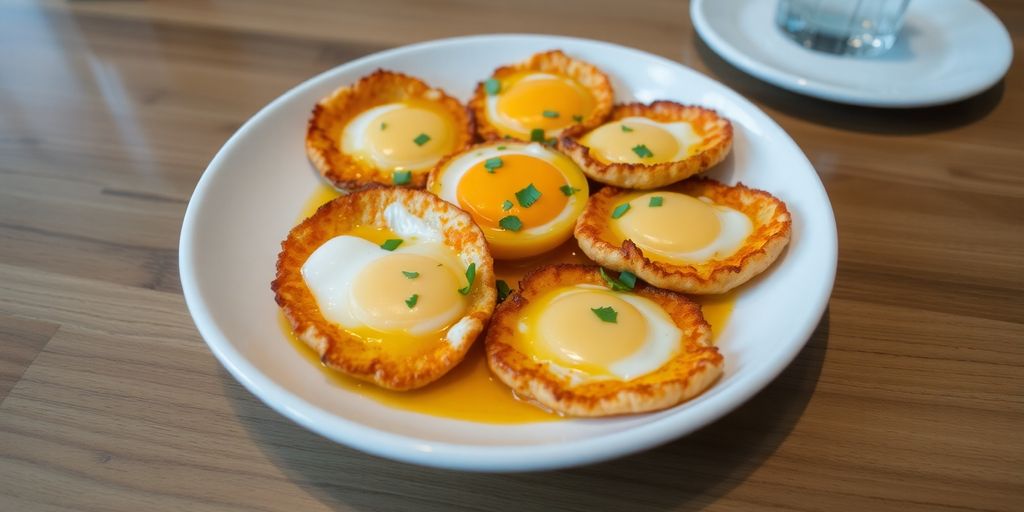 ไข่ลูกเขยทอดกรอบสวยงามบนจานไม้