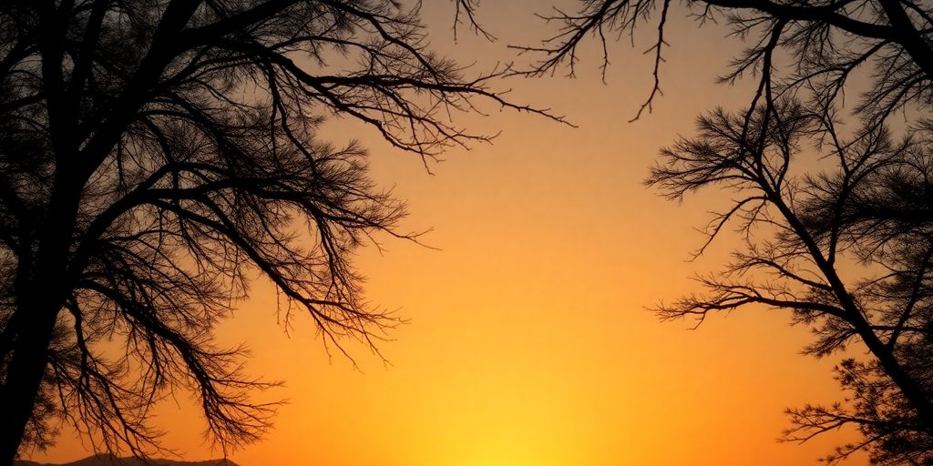 Silhouetted landscape at sunrise, conveying peace and hope.