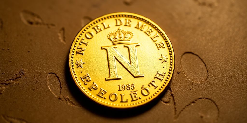 Pièce de Napoléon en or gravée.
