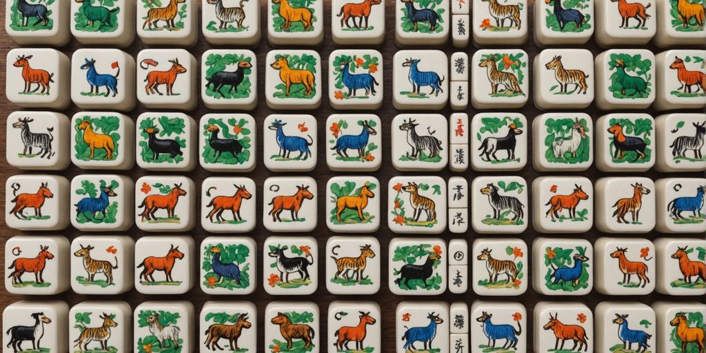 Mahjong animal tiles with colorful illustrations