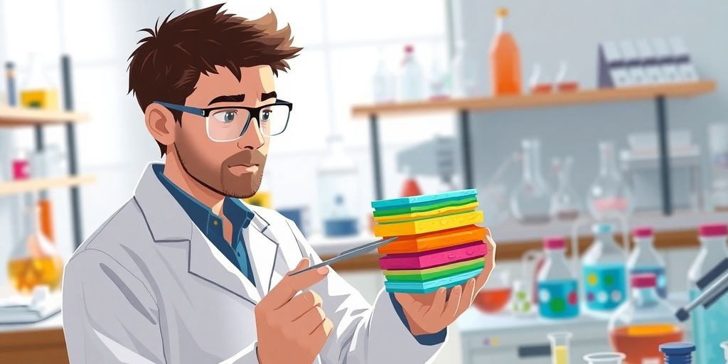 Scientist in lab, working with materials.